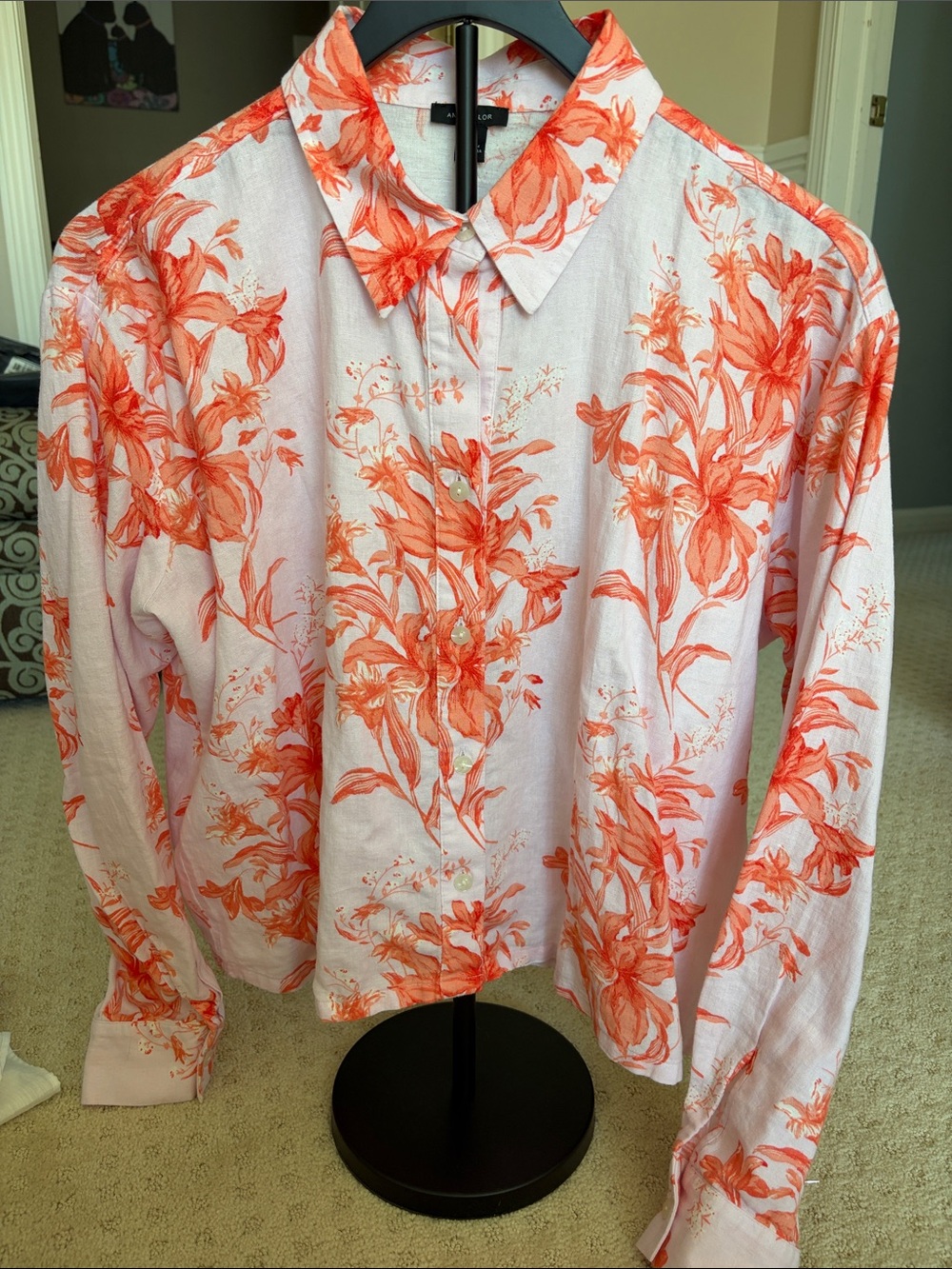 Ann Taylor Pink Blouse with Orange Floral Print